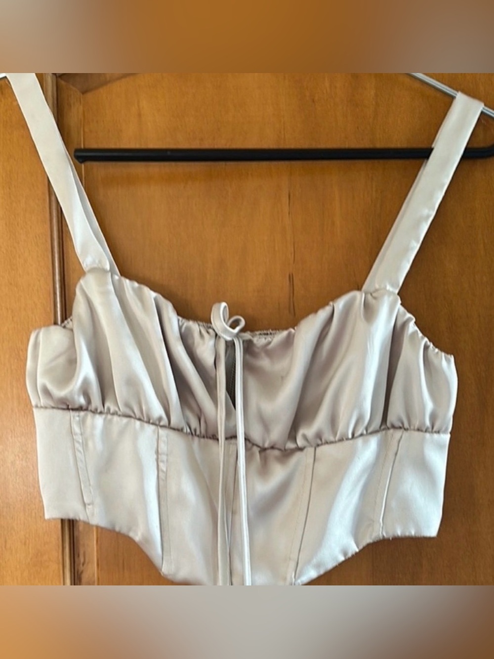 Garage Champagne Satin Corset Crop Top Smocked Back Zipper Medium